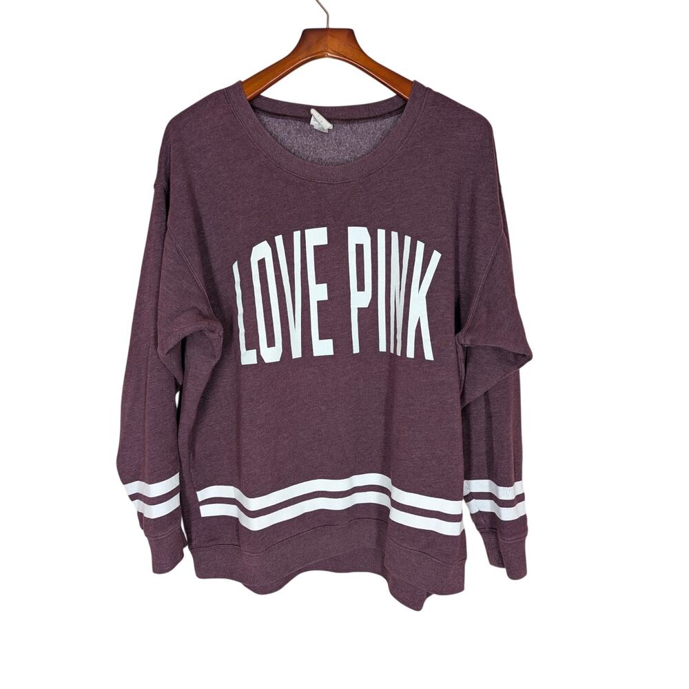 Pink Victoria's Secret Burgundy Oversized Boyfriend Varsity Crew Neck Love Pink